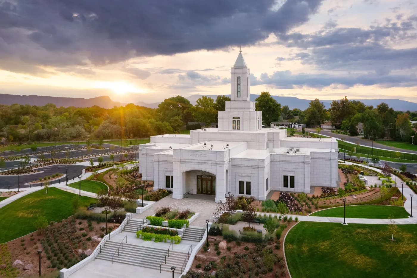 Aerial view of the completed Grand Junction Colorado Temple grounds