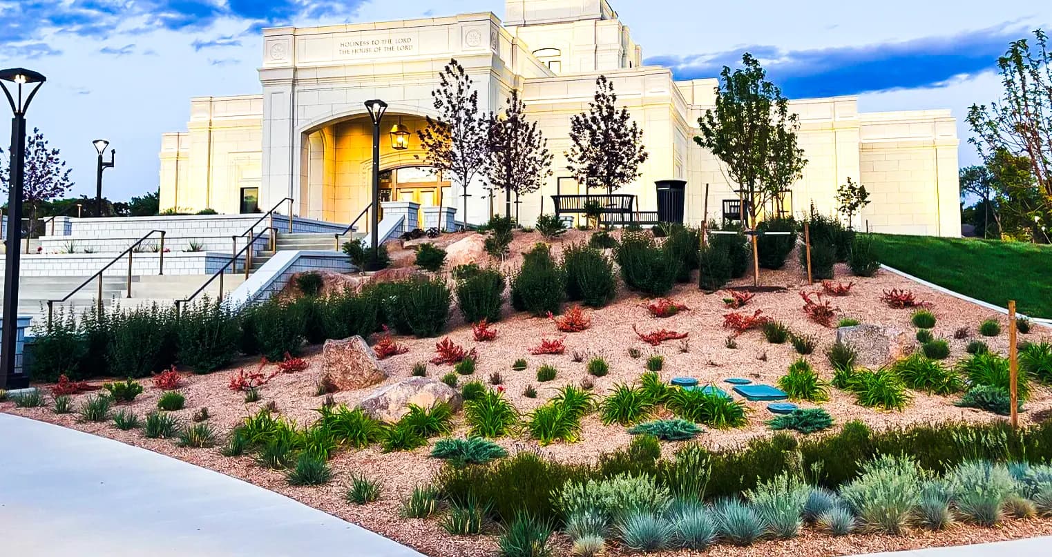 Temple entry plantings and regional textures