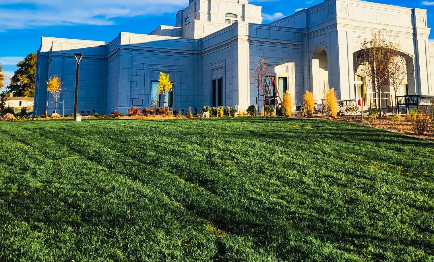 Established turf and completed temple landscape